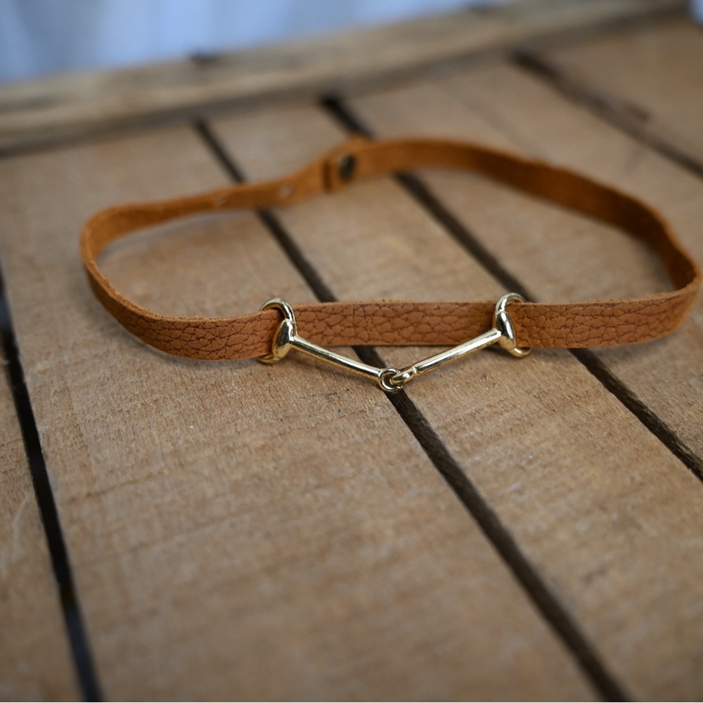 Brown Pebbled Leather Snaffle Bit Choker